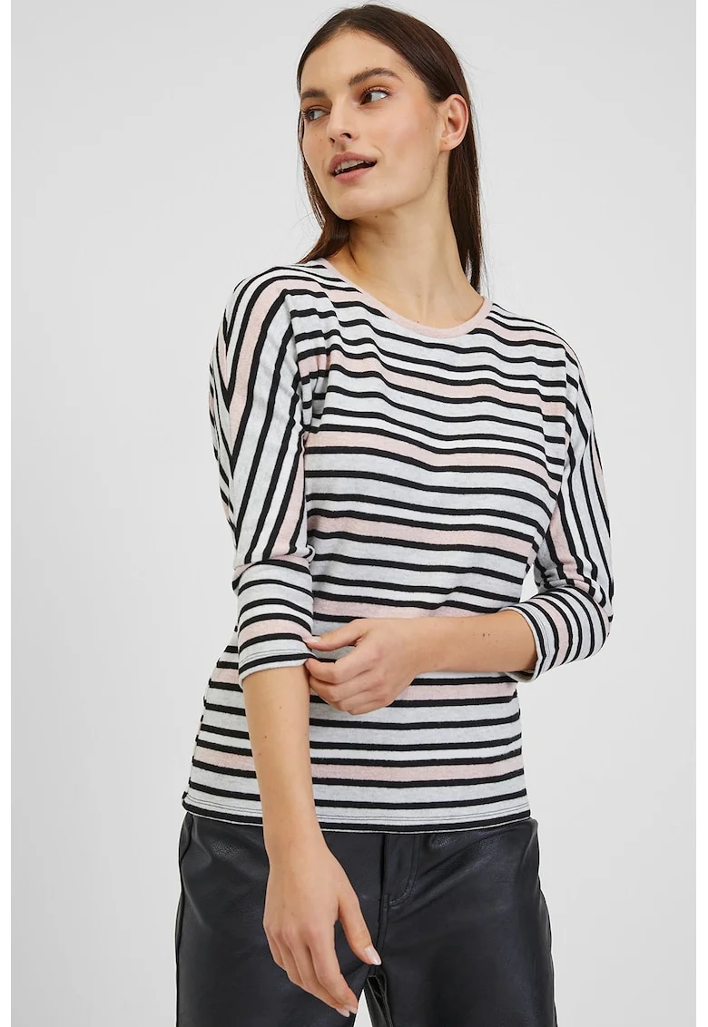 Bluza in dungi cu maneci 3\4, Alb/Negru/Piersica