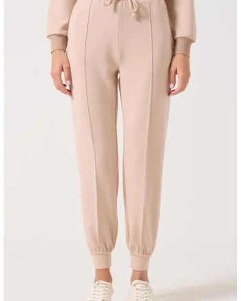 Pantaloni de trening din amestec de modal si snur in talie, Nude rose