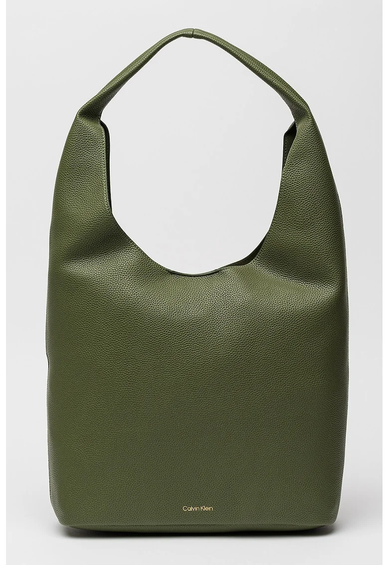 Geanta de piele ecologica cu etui detasabil si aspect granulat, Verde inchis