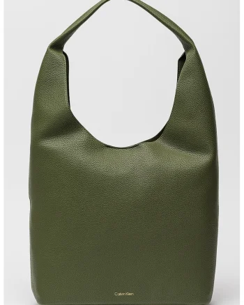 Geanta de piele ecologica cu etui detasabil si aspect granulat, Verde inchis