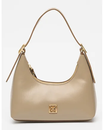 Geanta din piele cu bareta de umar Emblem, Maro taupe