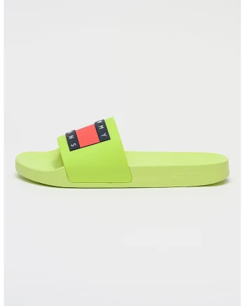 Papuci cu aplicatie logo, Alb/Negru/Verde electric