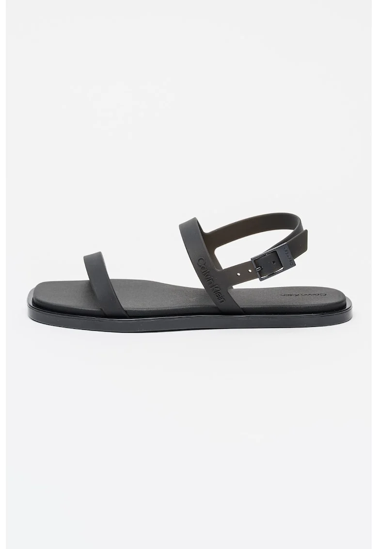 Sandale din material sintetic cu bareta pe glezna, Negru stins