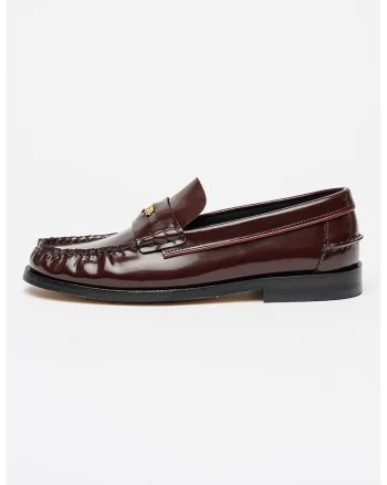 Pantofi loafer din piele lacuita, Auriu/Maro cognac
