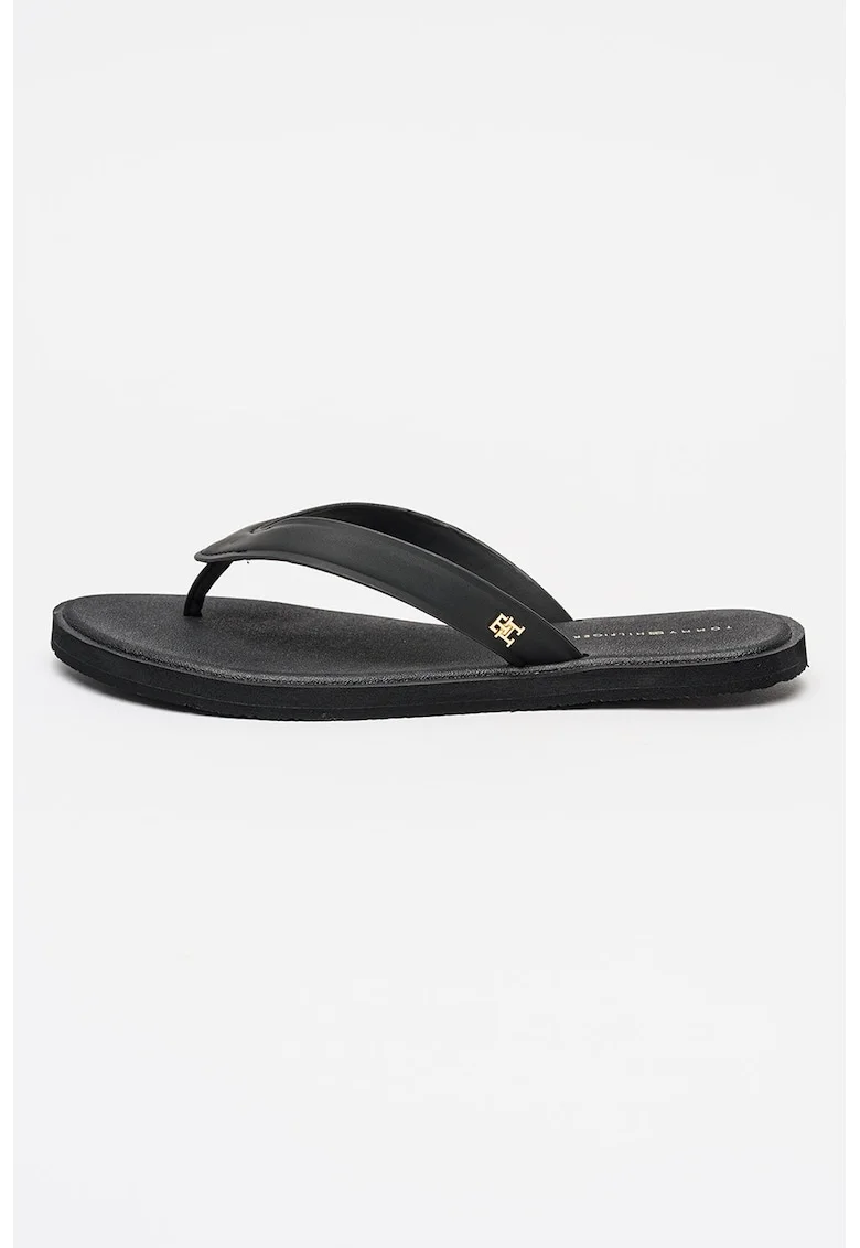 Papuci flip-flop din piele ecologica, Auriu/Negru