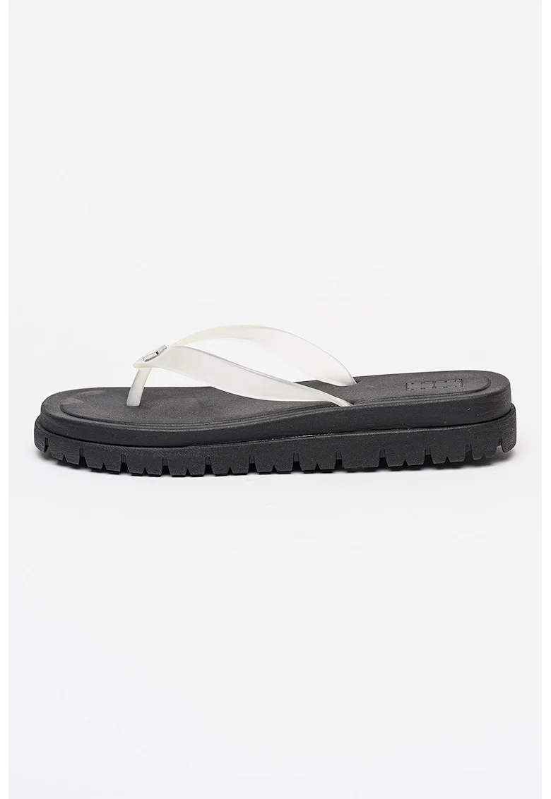 Papuci flip-flop cauciucate cu varf patrat, Gri deschis/Transparent