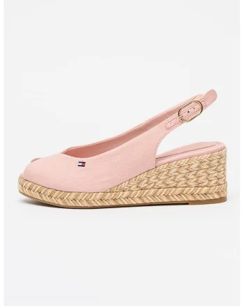 Sandale-espadrile slingback cu talpa wedge, Roz deschis