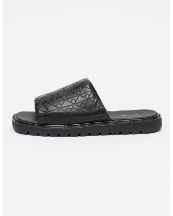 Papuci de piele cu monograma, Negru antracit