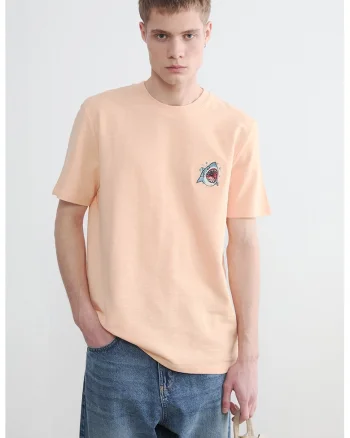 Tricou regular-fit cu detaliu brodat pe piept, Portocaliu pal