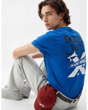 Tricou din bumbac cu imprimeu contrastant pe partea din spate, Albastru inchis