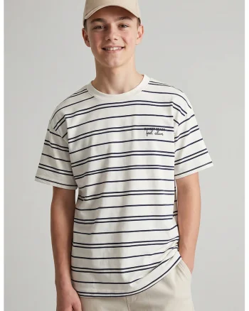 Tricou din bumbac cu dungi, Alb/Bleumarin
