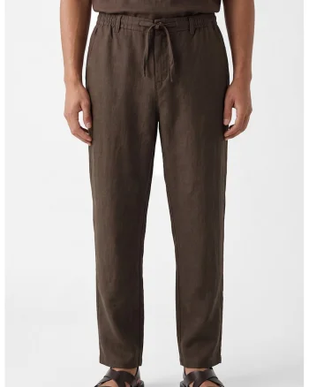 Pantaloni regular-fit din in, Maro