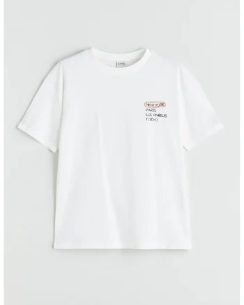 Tricou lejer cu imprimeu text, Alb