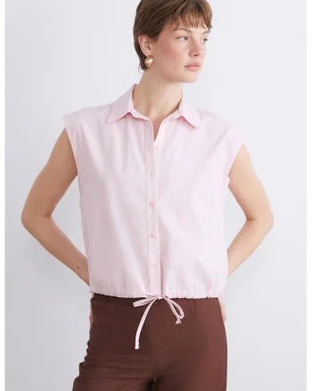 Camasa fara maneci cu poplin si snur, Roz