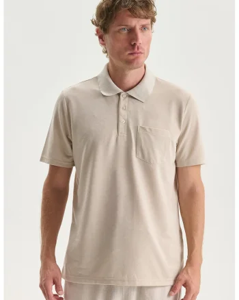 Tricou polo cu buzunar pe piept, Bej