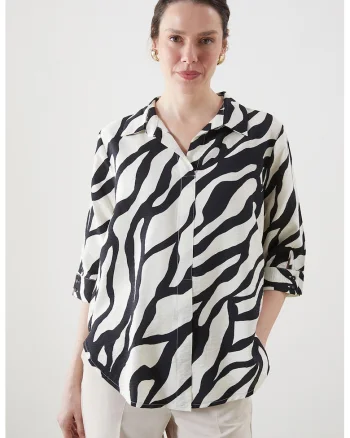 Camasa supradimensionata cu animal print, Negru/Bej deschis