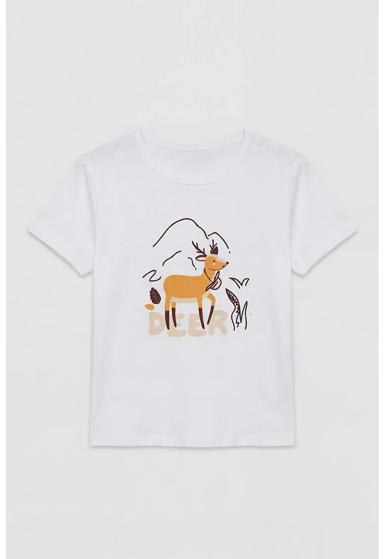 Tricou regular fit de bumbac, Alb/Maro inchis/Portocaliu