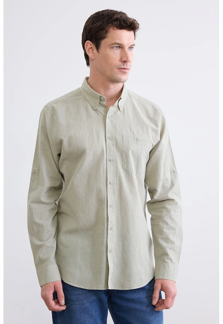 Camasa Oxford de bumbac si in, Verde pal
