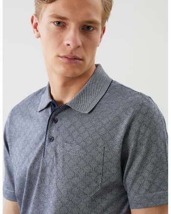 Tricou polo cu buzunar pe piept, Albastru melange
