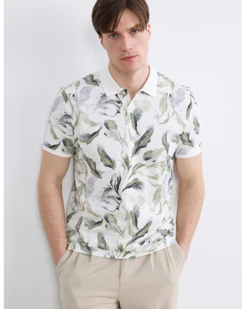 Triocu polo cu model floral, Alb/Verde/Albastru