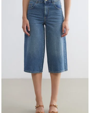 Bermude barrel din denim, Albastru pastel