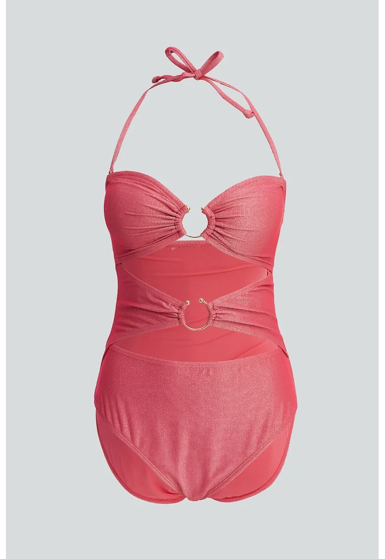 Costum de baie intreg cu aspect stralucitor, Roz prafuit