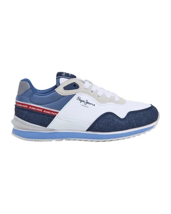 Pantofi sport cu garnituri de piele ecologica intoarsa, Alb/Albastru pastel/Bleumarin