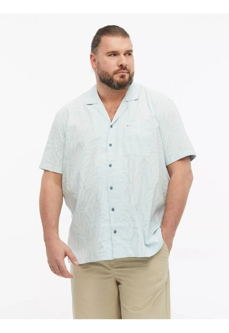 Big Sizes Camasa cu imprimeu floral, barbati big sizes, din amestec de bumbac, Resort fit, Albastru deschis