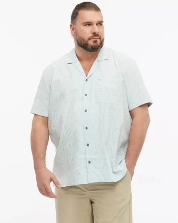 Big Sizes Camasa cu imprimeu floral, barbati big sizes, din amestec de bumbac, Resort fit, Albastru deschis