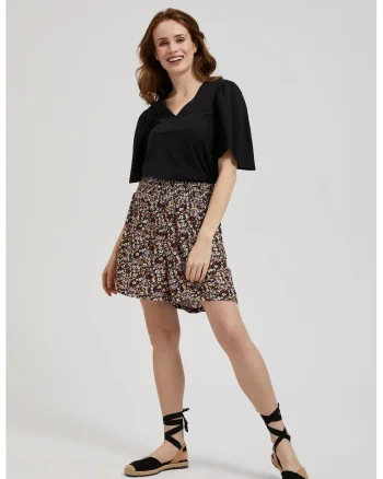Pantaloni scurti cu imprimeu floral si talie elastica L-SH-4314, Negru