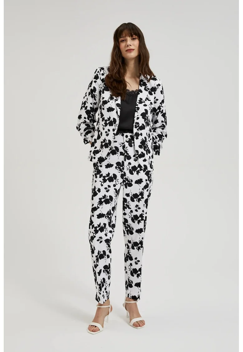 Pantaloni eleganti cu dungi alb-negru, Alb