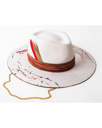 Palarie unisex din lana cu accesoriu cu lant, Alb