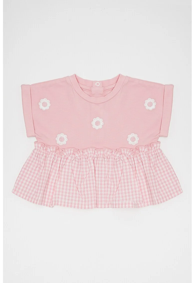 Tricou din amestec de bumbac cu model, Alb/Roz pastel