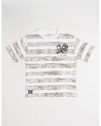 Tricou regular fit cu model in dungi, Alb/Verde feriga