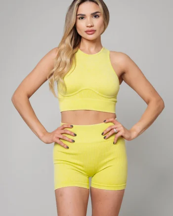 Set Bustiera si colant scurt de sport Lime Green