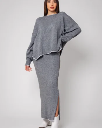 Set Sylvie cu fusta mix lana si casmir Grey