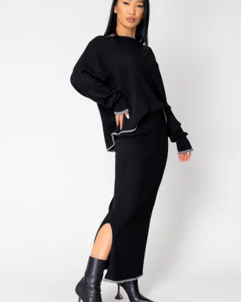 Set Sylvie cu fusta mix lana si casmir Black