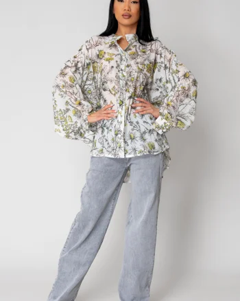 Camasa cu maneca lunga Butterfly Garden Off White