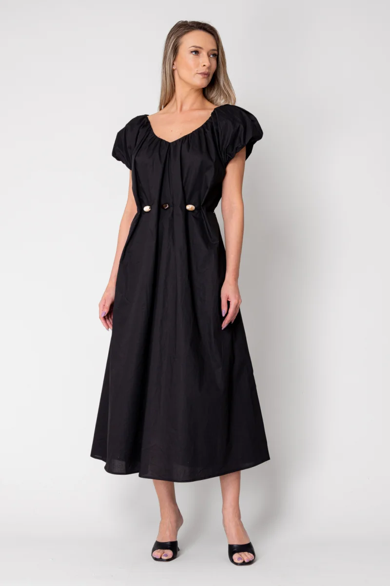 Rochie lunga cordon cu detalii ornamentale Black