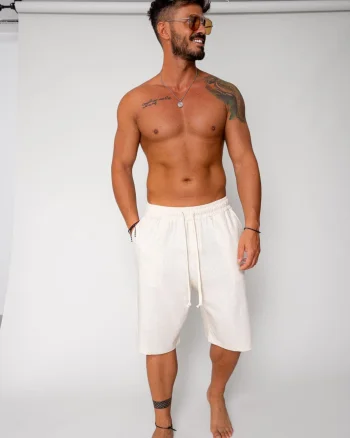Pantaloni scurt din IN cu snur Light Beige