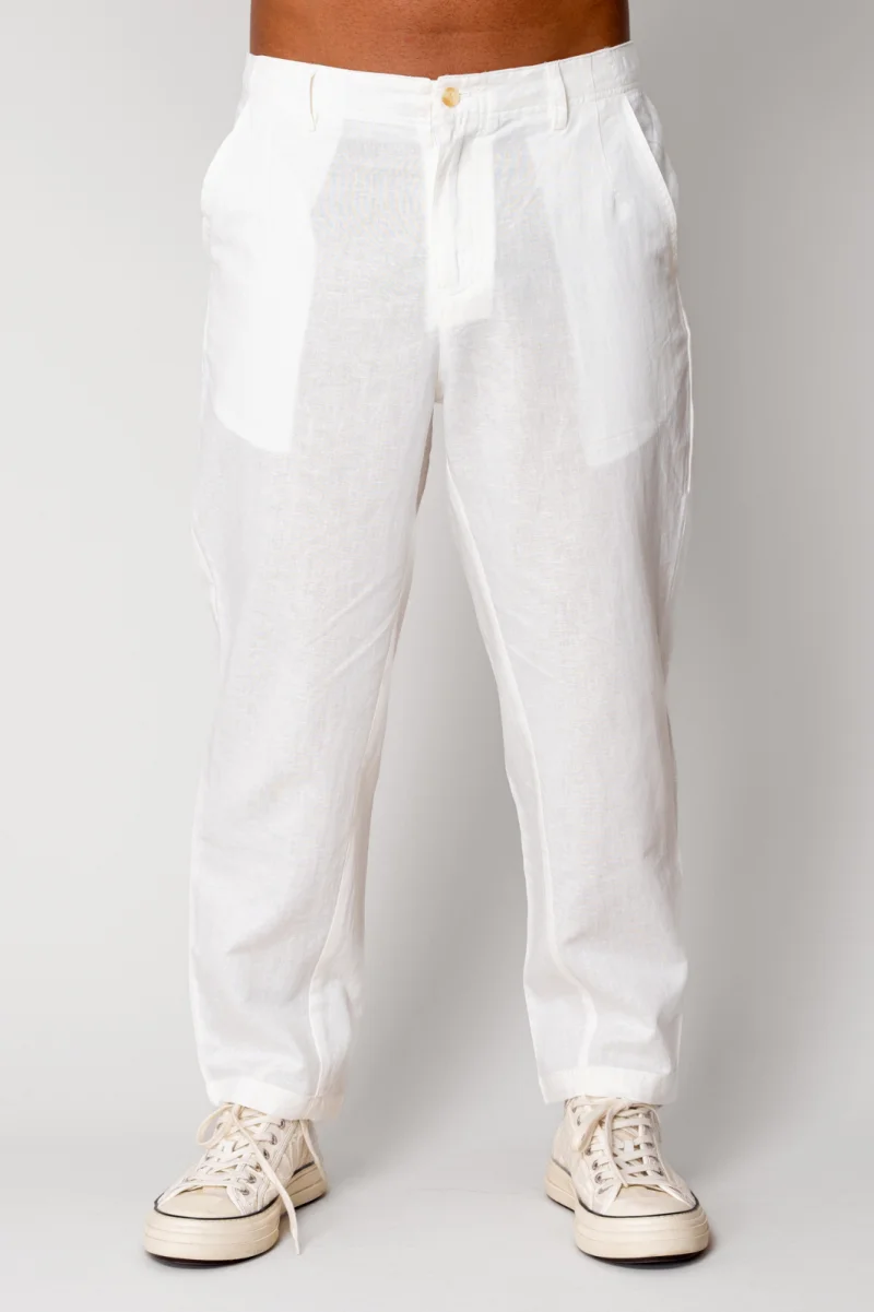 Pantaloni lung din IN cu nasture White