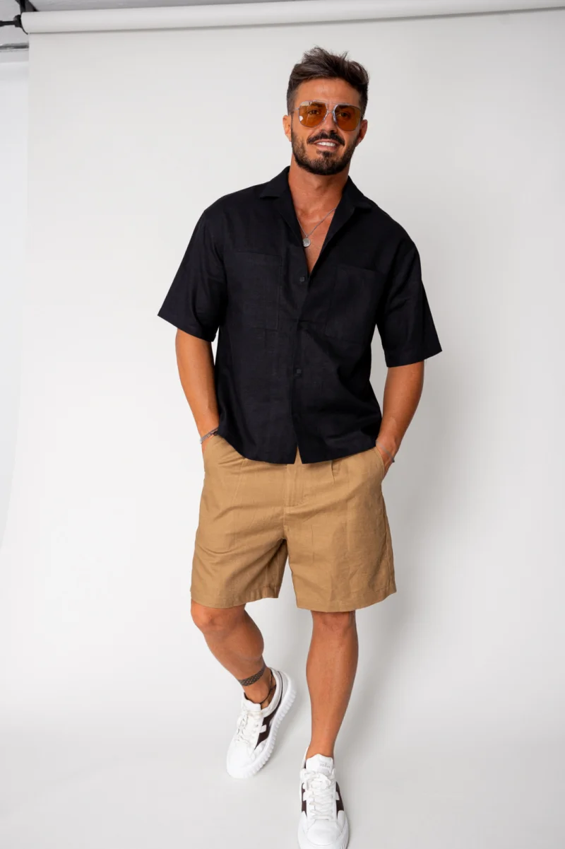 Pantaloni scurt din IN cu nasture Beige