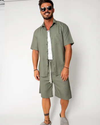 Set Lion din In camasa si pantalon scurt Olive