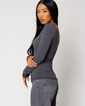 Bluza subtire din mix de casmir Grey Anthracite