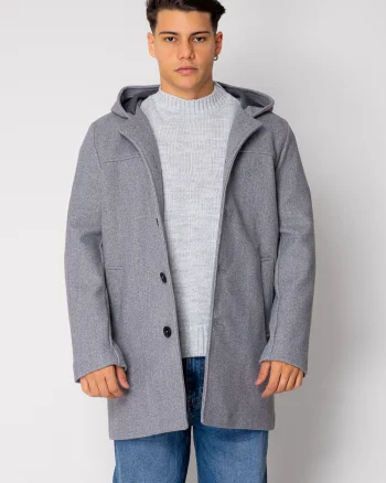 Palton lung cu gluga Grey Melange