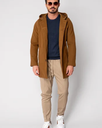 Palton lung cu gluga Brown