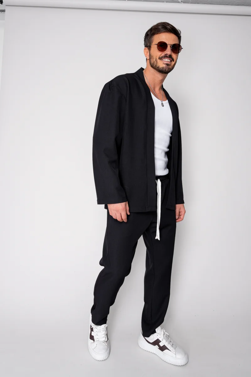 Set Long Tulum Jacheta tip kimono si pantalon Premium Edition Black