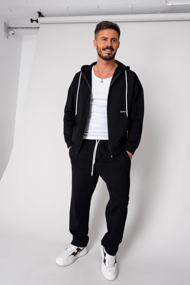 Set Loren din bumbac Jacheta si pantalon Black