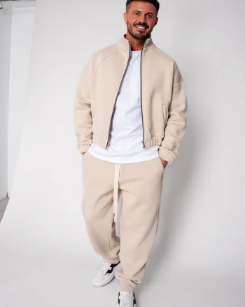 Set Winter Jacheta cu fermoar si pantalon drept Beige