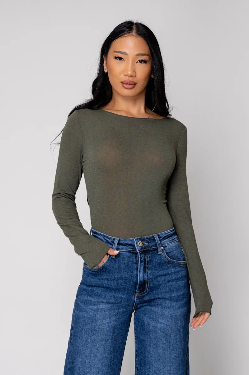 Bluza subtire din mix de casmir Light Kaki